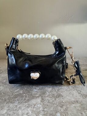 Juicy Couture Black Mini Pearl-Handle Heart Accent Mini Bag